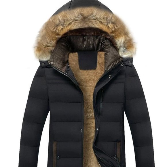 . Other - Casual Black Fuzzy Hooded Men's Teddy Lined Puffer Coat